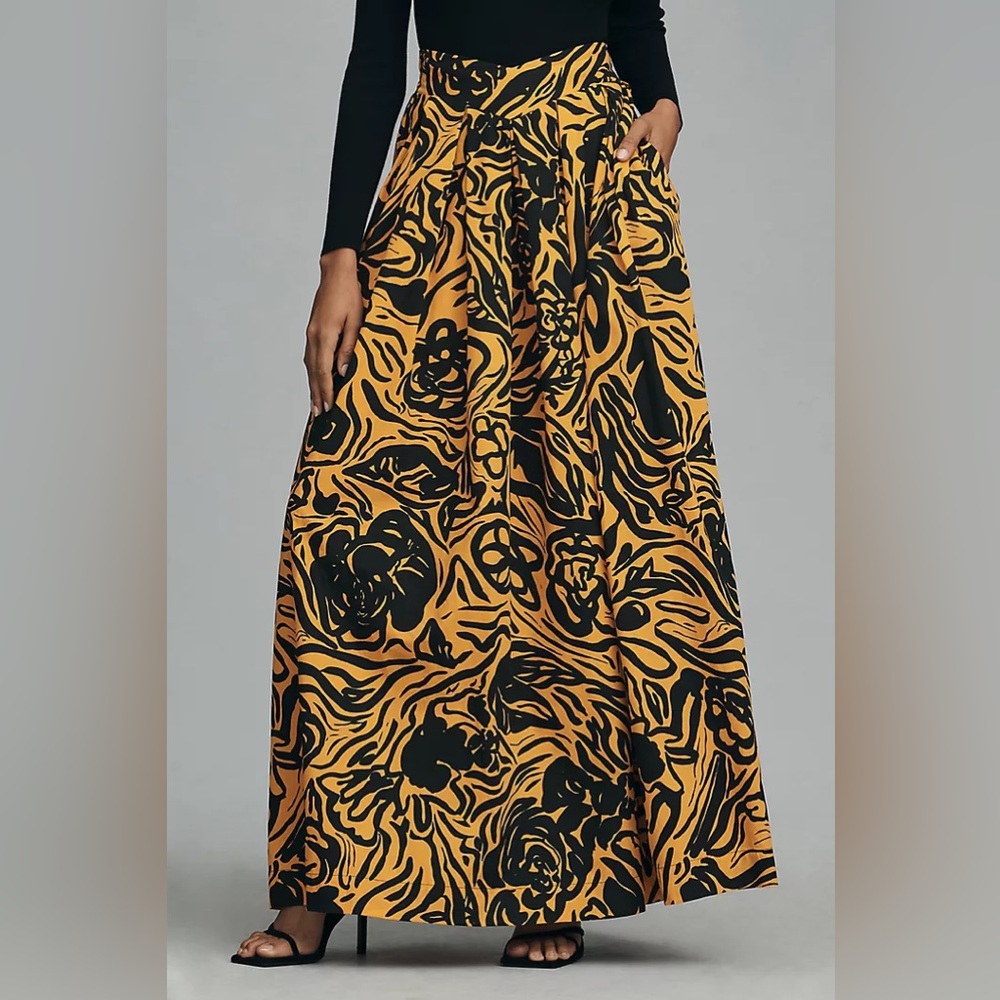 SWF x Anthropologie V-Front Printed Maxi Skirt sz S